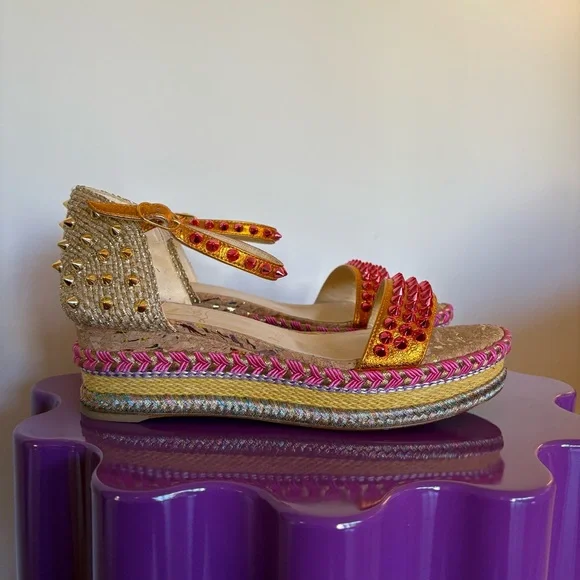 Christian Louboutin Pyraclou 60mm Espadrille Sandal, Authentic, EUC - Picture 7 of 12
